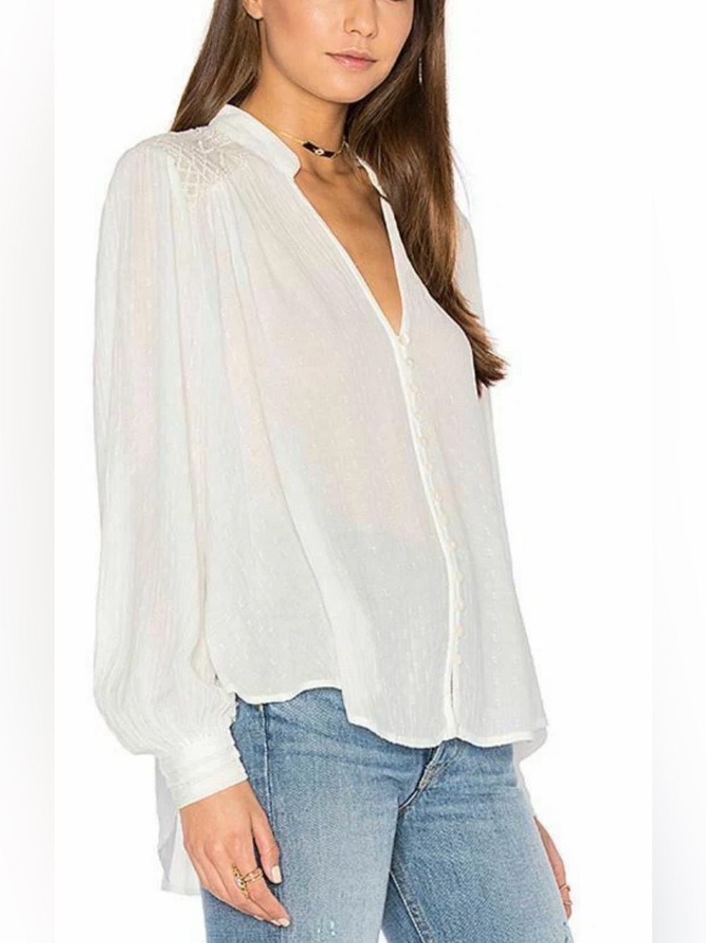 FREE wPEOPLE $108 White CANYON ROSE Metallic Embroidered Yoke Blouse size XS #11 - Picture 8 of 13